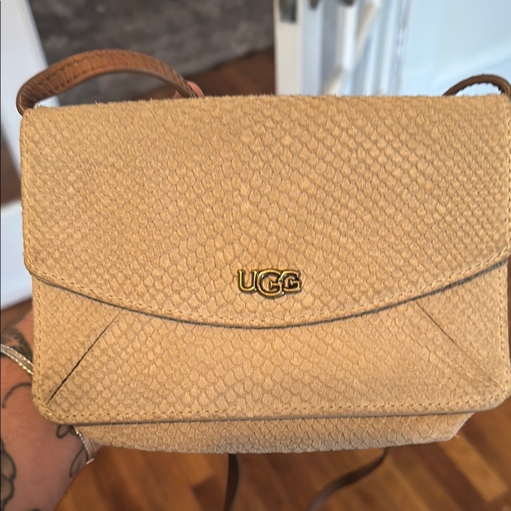 Used UGG Tan Crossbody Bag with Classic Design and Neutral Tones. Light scuffs